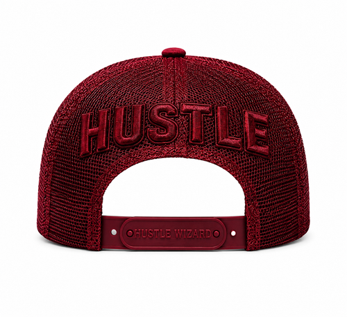 Hustle Wizard Crimson 3D Puff Embroidered Snapback Trucker Hat – Premium Luxury Streetwear Cap