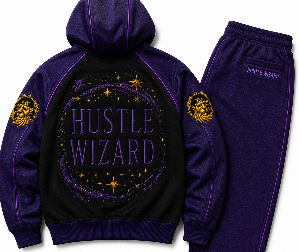 Hustle Wizard Tracksuit – Luxury Purple Streetwear Set (French Terry Cotton)