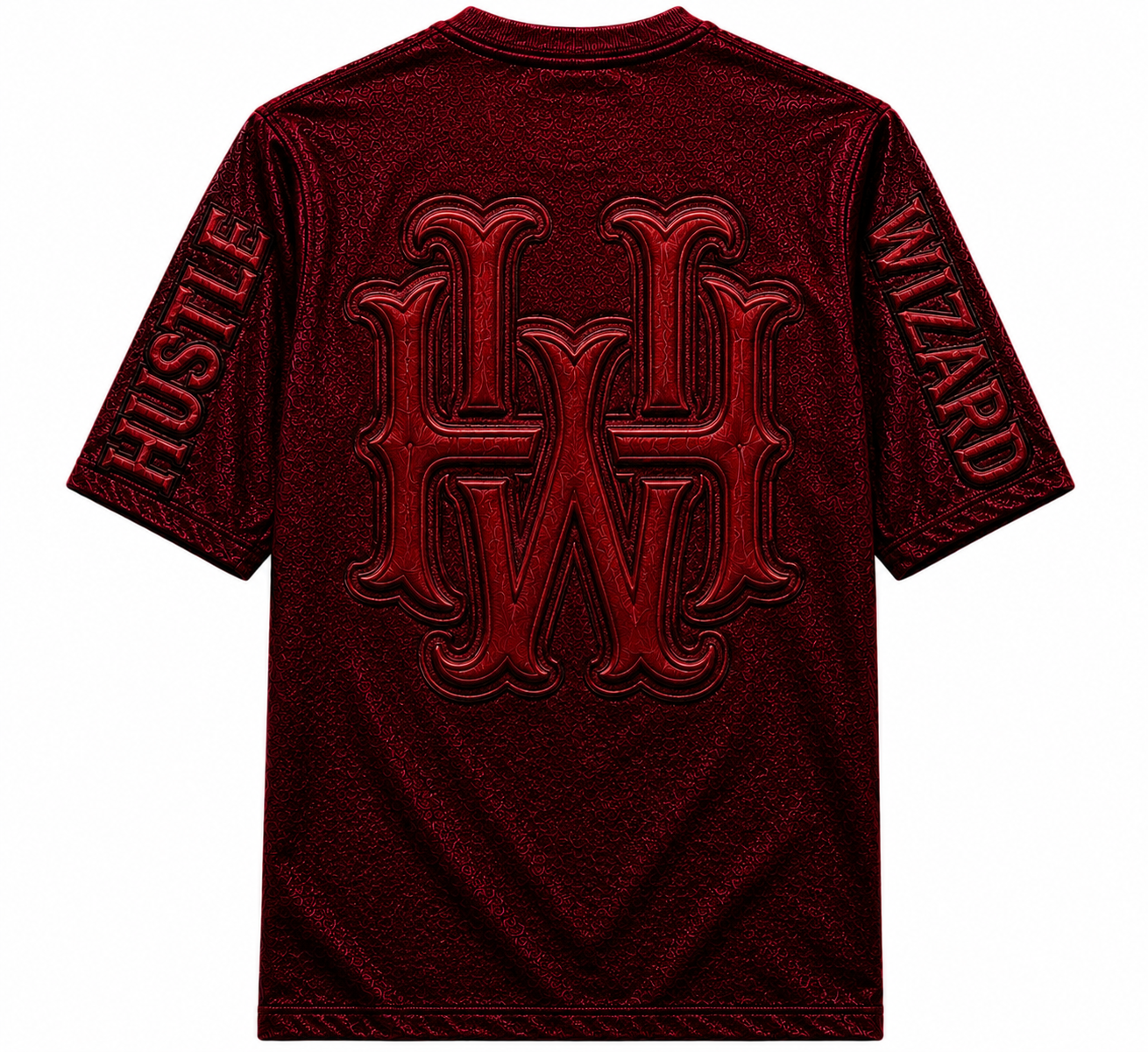 Hustle Wizard Crimson Embroidered Luxury Streetwear Tee 🔥🧙‍♂️💰