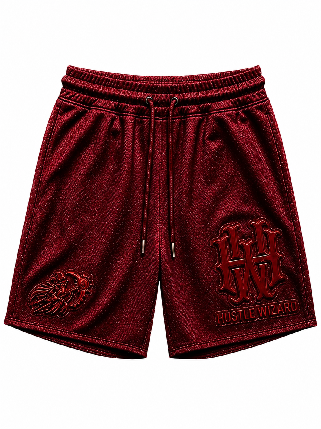 Hustle Wizard Crimson French Terry Cotton Shorts – Premium Luxury Streetwear Shorts