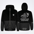 "Hustle Wizard" Heavyweight French Terry 3D Embroidery Zip-Up – Midnight Black/Grey